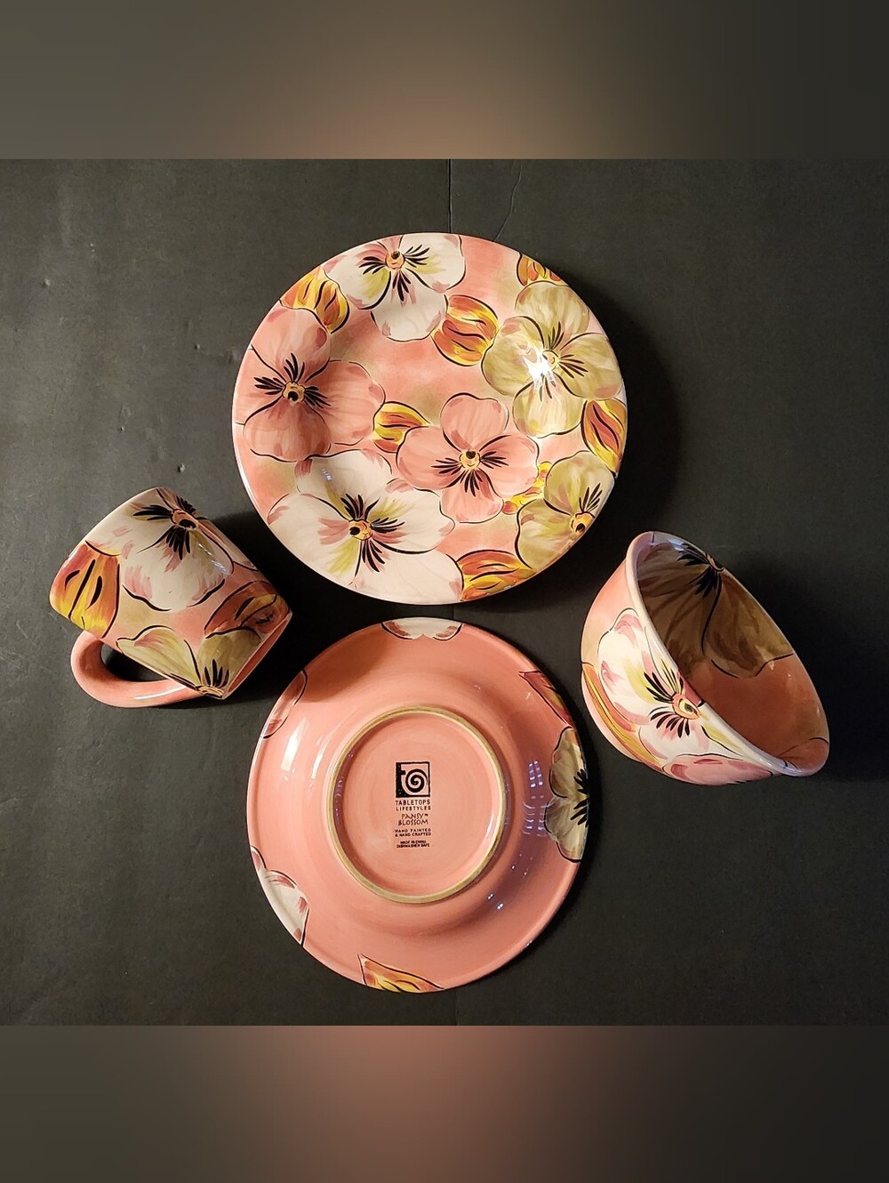 4 Pcs Vintage Tabletops Lifestyles Dinnerware "Pansy Blossom" Hand Painted